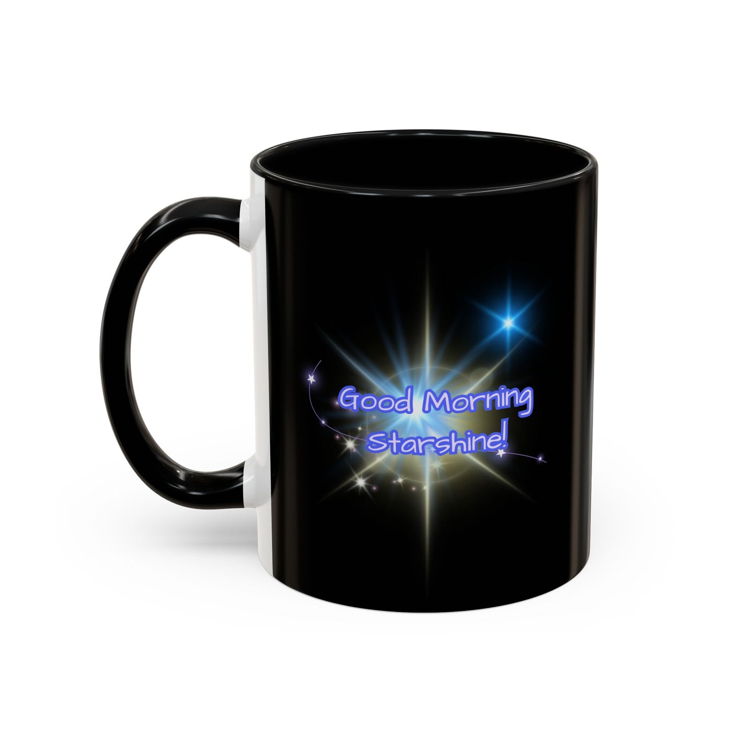 Bright Positivity Good Morning Starshine Neon Cheerful Coffee Mug by PositiveHug - Black exterior