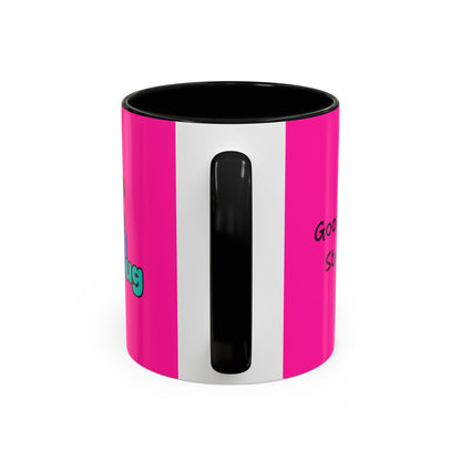 'Good Morning Starshine' Neon Cheerful Coffee Mug by PositiveHug - Pink exterior