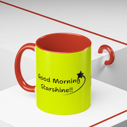'Good Morning Starshine' Neon Cheerful Coffee Mug by PositiveHug - Yellow exterior