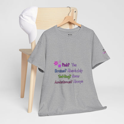 Women's Empowerment Slogan T-Shirt — "Pink? Yes. Brains? Absolutely." | PositiveHug