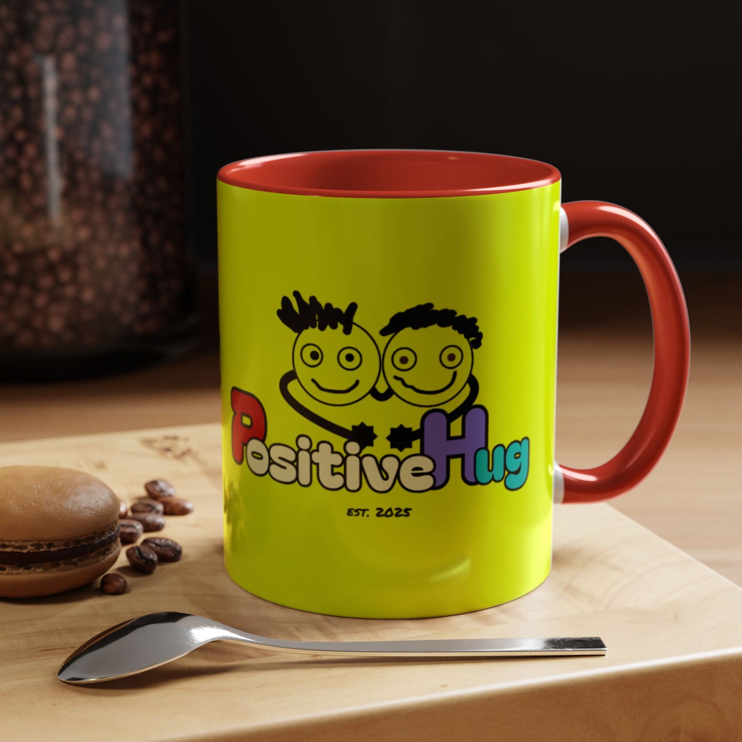 'Good Morning Starshine' Neon Cheerful Coffee Mug by PositiveHug - Yellow exterior