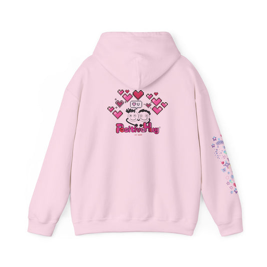 Cute PositiveHug Logo Hoodie with Hearts - Back Graphic