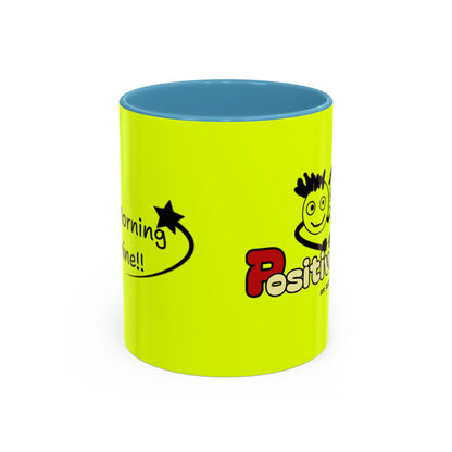 'Good Morning Starshine' Neon Cheerful Coffee Mug by PositiveHug - Yellow exterior