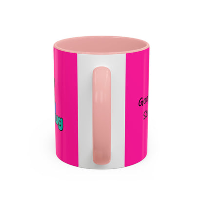 'Good Morning Starshine' Neon Cheerful Coffee Mug by PositiveHug - Pink exterior