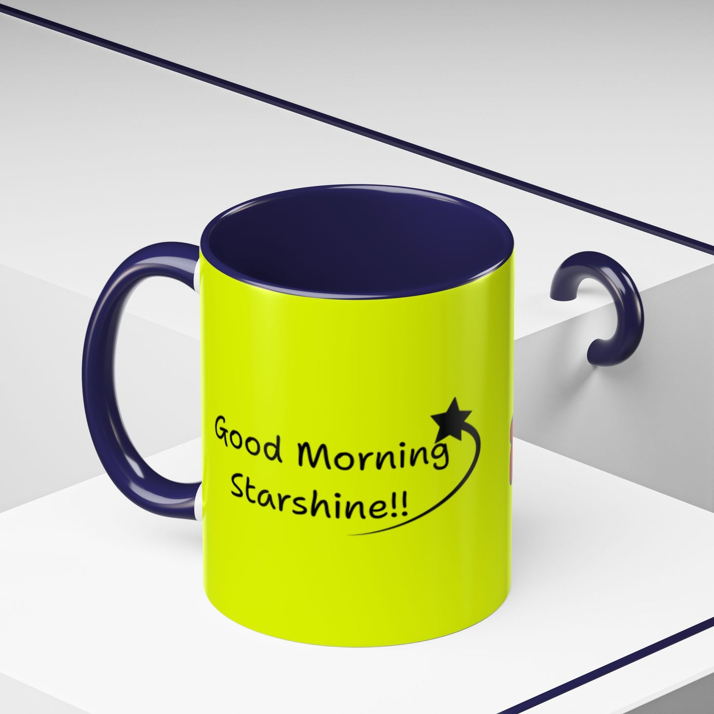 'Good Morning Starshine' Neon Cheerful Coffee Mug by PositiveHug - Yellow exterior
