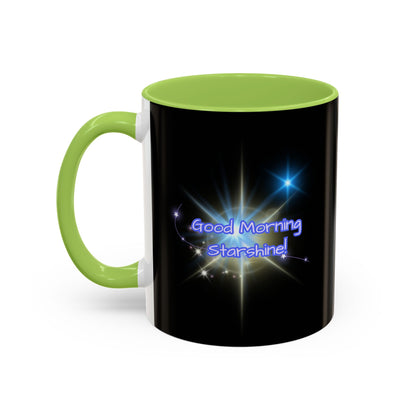 Bright Positivity Good Morning Starshine Neon Cheerful Coffee Mug by PositiveHug - Black exterior
