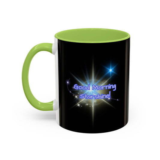 Bright Positivity Good Morning Starshine Neon Cheerful Coffee Mug by PositiveHug - Black exterior