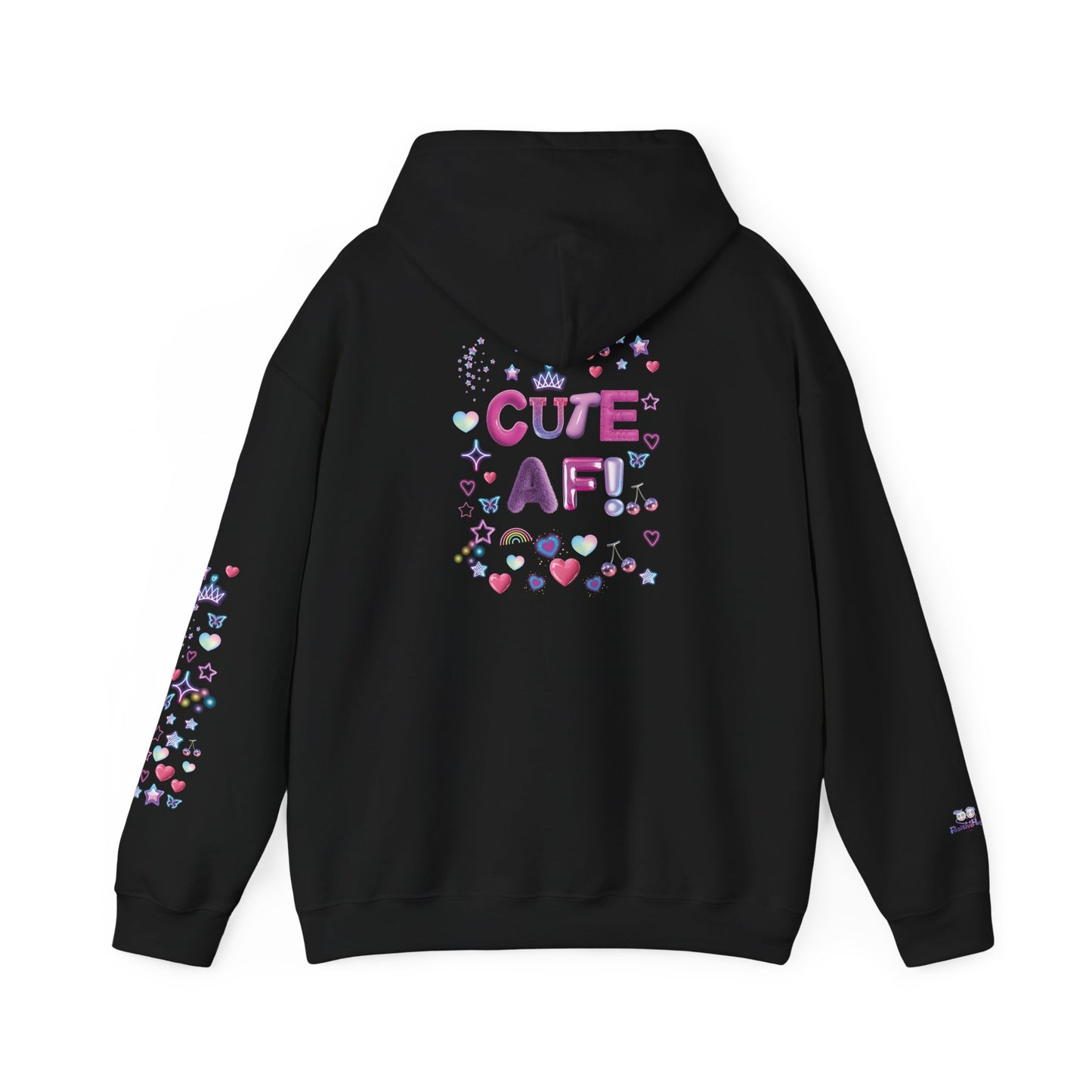"Cute AF!" Kawaii Pastel Heart & Stars Hoodie — Back Graphic | PositiveHug