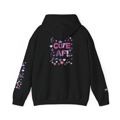 "Cute AF!" Kawaii Pastel Heart & Stars Hoodie — Back Graphic | PositiveHug