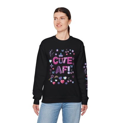 "Cute AF!" Kawaii Pastel Hearts & Stars Graphic Sweatshirt | PositiveHug