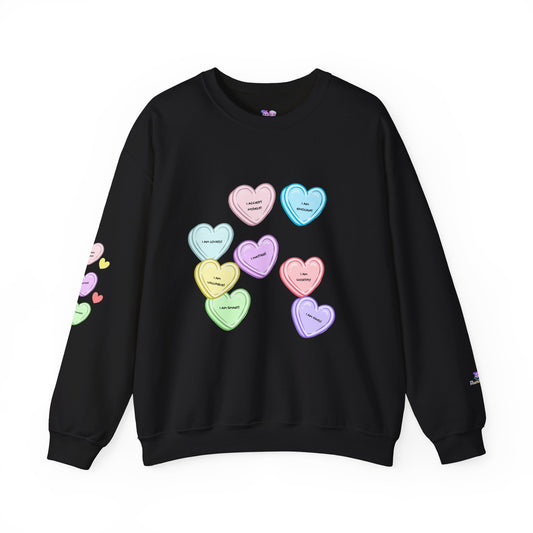 Self-Love Candy Hearts Affirmation Crewneck Sweatshirt