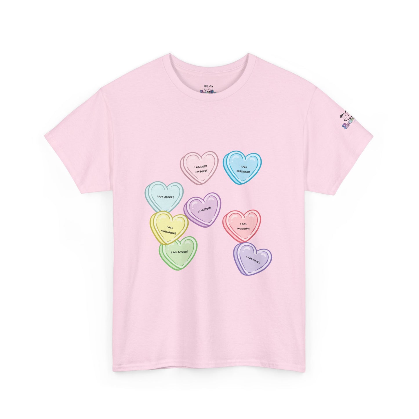Affirmation Heart Tee — Pastel Candy Hearts Graphic T-Shirt