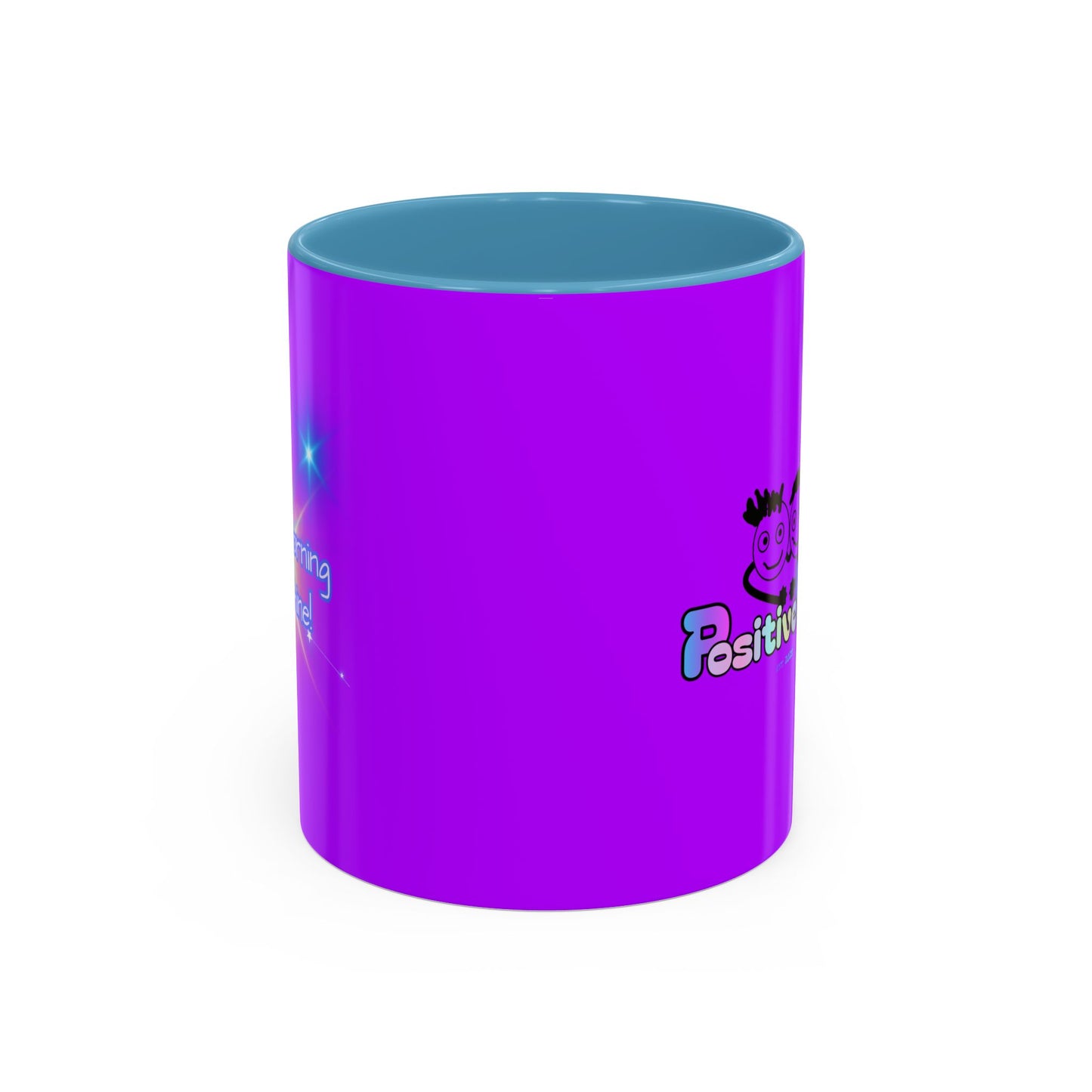 Good Morning Starshine - Neon Cheerful Coffee Mug by PositiveHug - Purple exterior