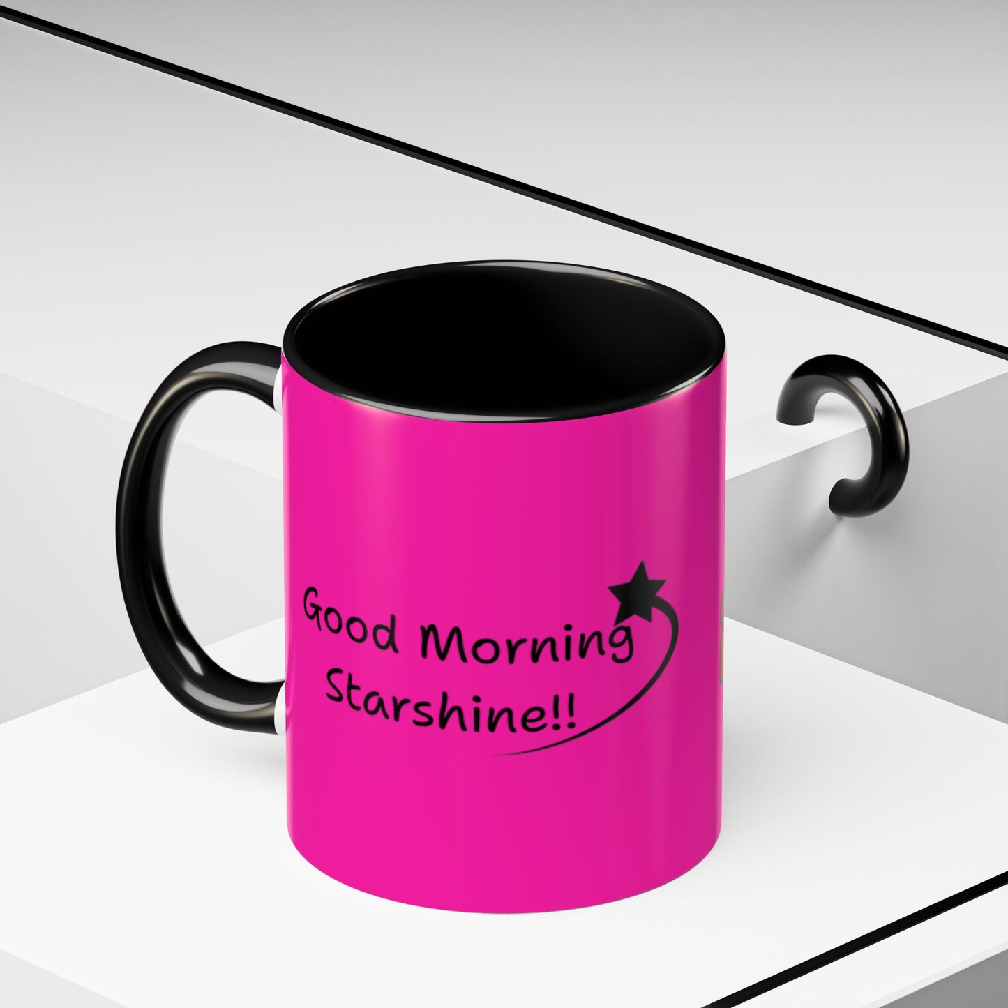 'Good Morning Starshine' Neon Cheerful Coffee Mug by PositiveHug - Pink exterior