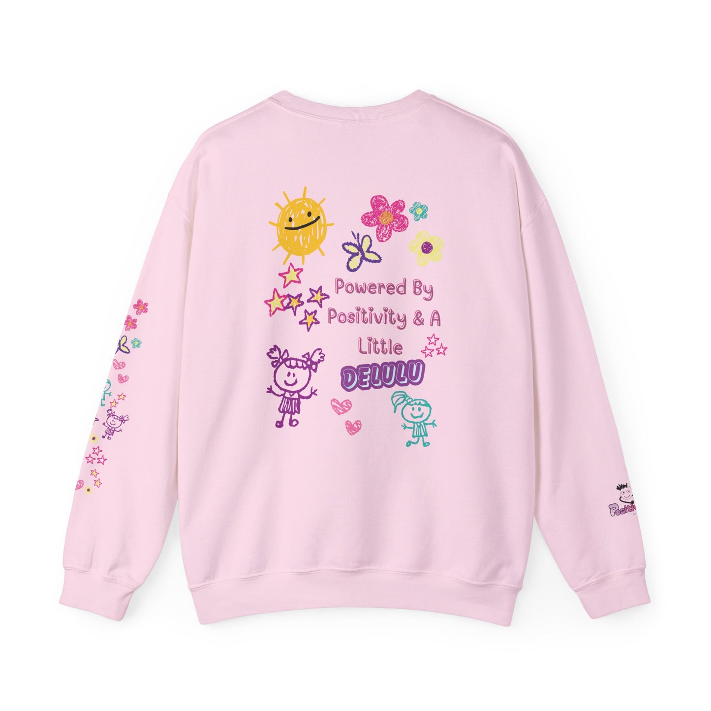 "Powered by Positivity & a Little Delulu" Cute Graphic Crewneck Sweatshirt | PositiveHug