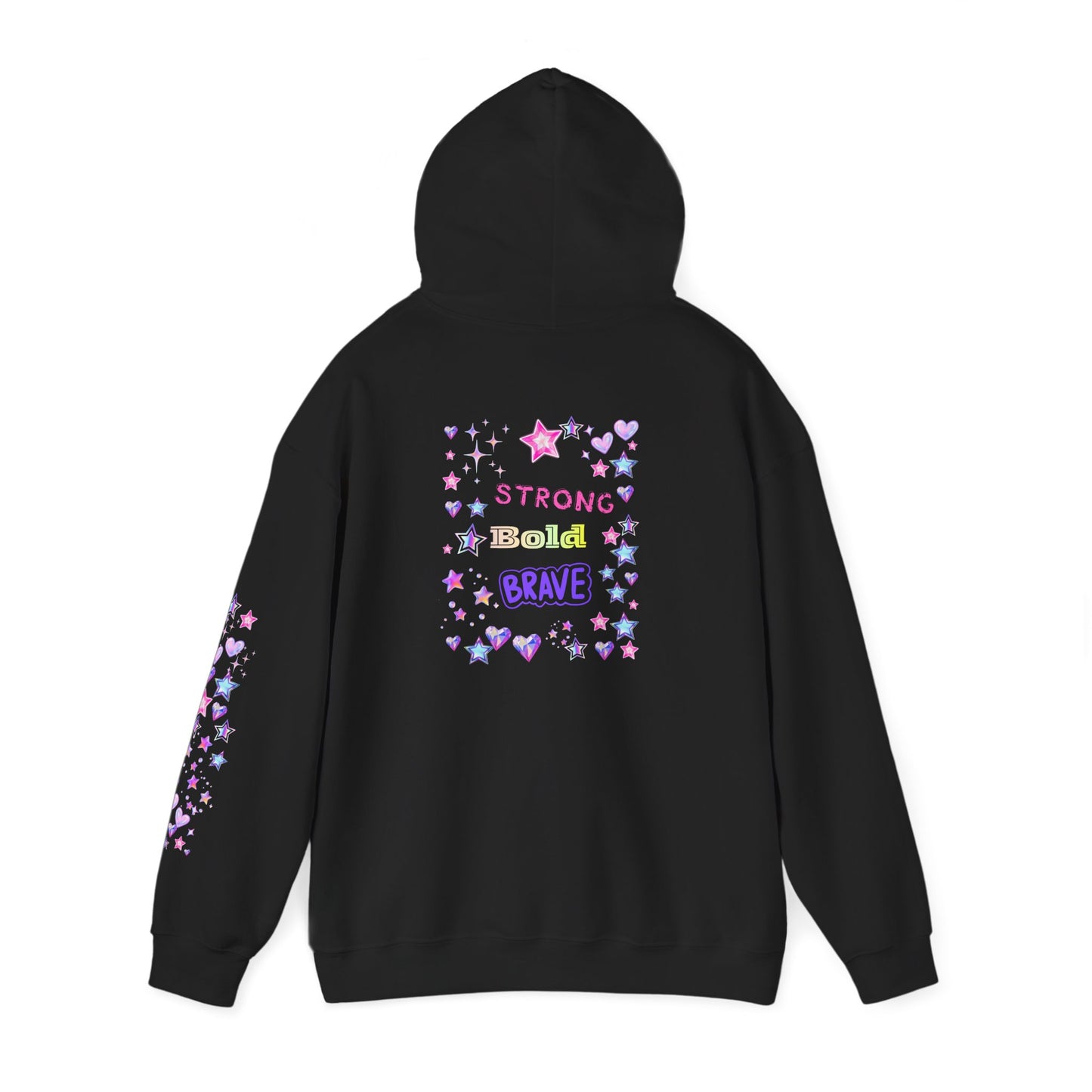 Strong Bold Brave Hoodie — Cute Inspirational Heart & Star Graphic on Back & Sleeve