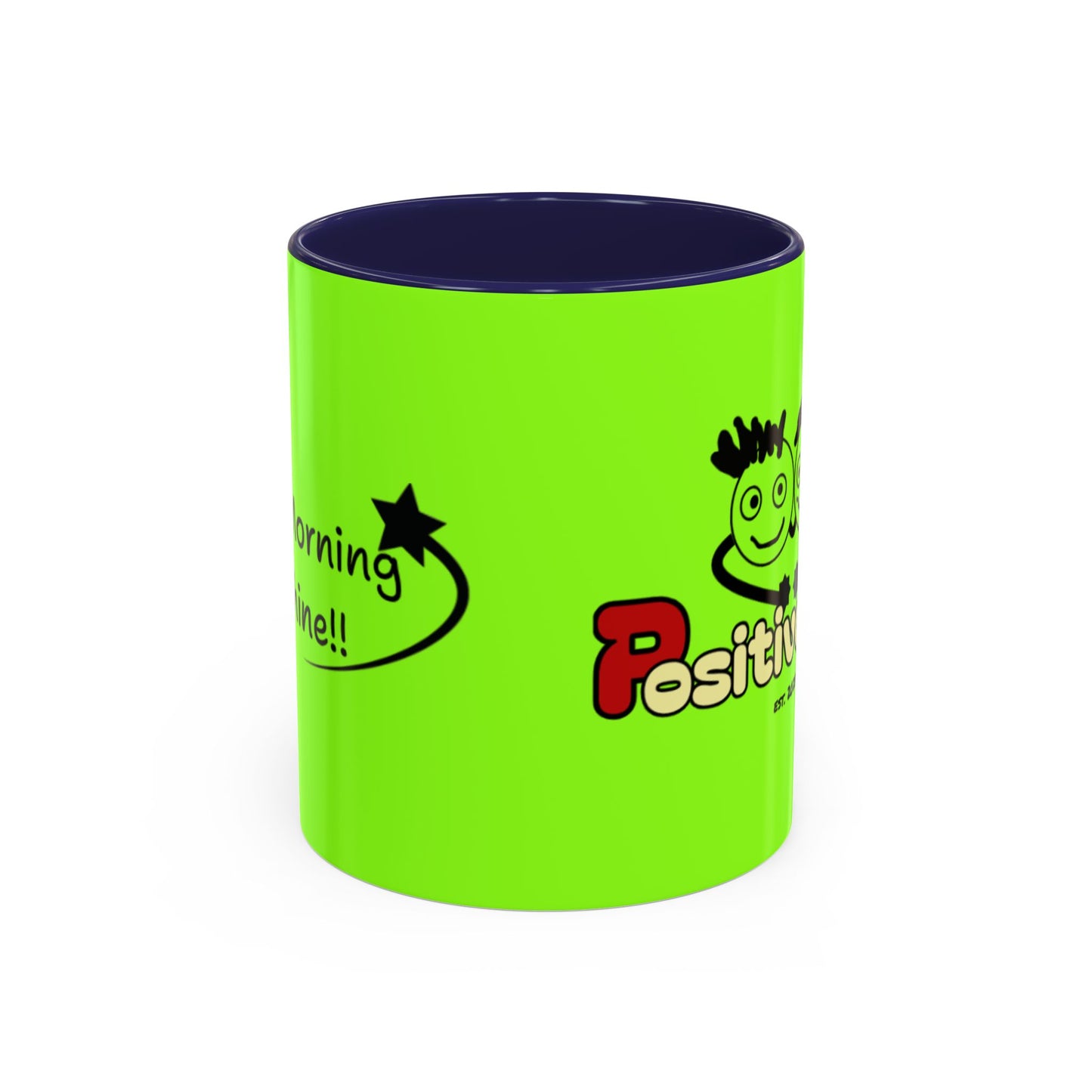 'Good Morning Starshine' Neon Cheerful Coffee Mug by PositiveHug - Green exterior