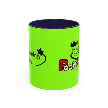 'Good Morning Starshine' Neon Cheerful Coffee Mug by PositiveHug - Green exterior
