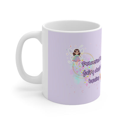 Mug with fairy design and text on a white background