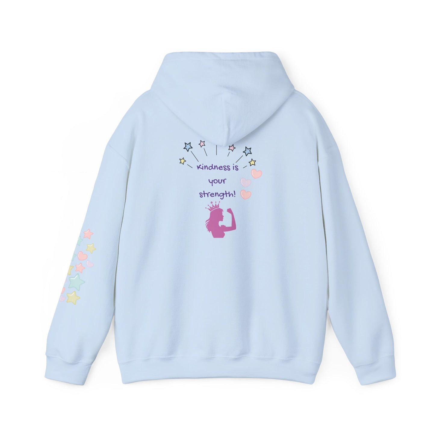 Kindness Is Your Strength  — Pastel Hearts & Stars Motivational Hoodie