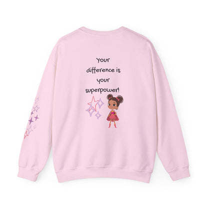 Pink sweatshirt with a character and motivational text on a white background