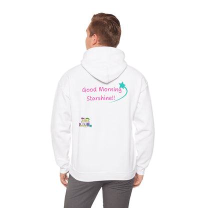 'Good Morning Starshine' Unisex Hooded Sweatshirt by PositiveHug - Design on back