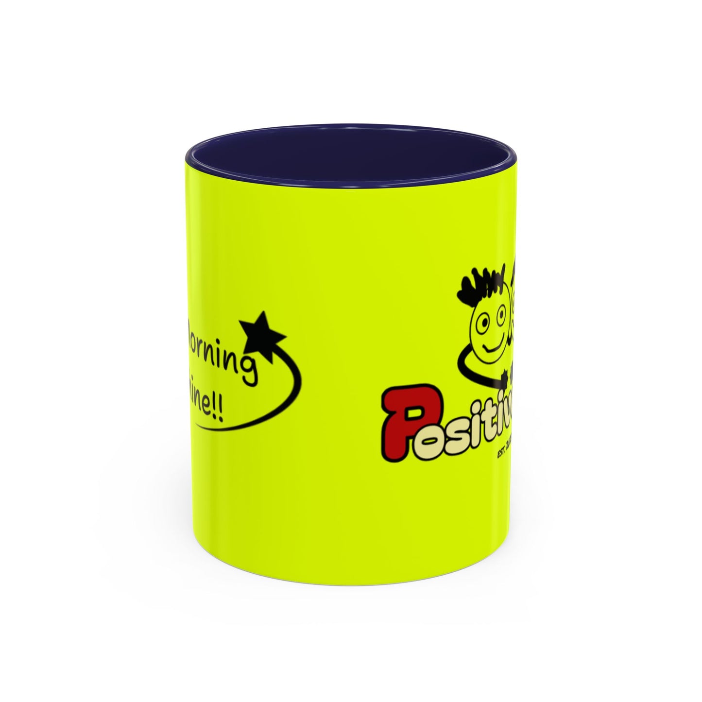 'Good Morning Starshine' Neon Cheerful Coffee Mug by PositiveHug - Yellow exterior
