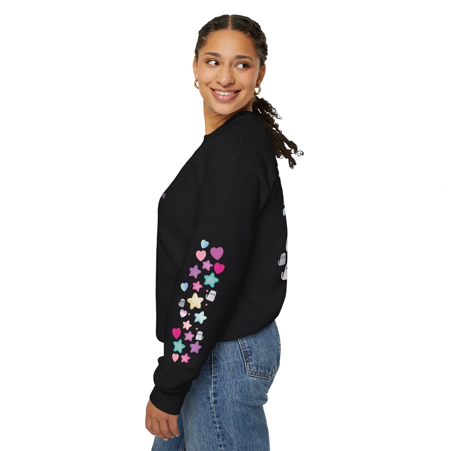 'You Were Born to Stand Out'  Cute Cat Sweatshirt with Print on Back and sleeve
