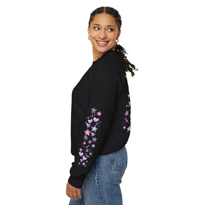 Strong, Bold, Brave Crewneck Sweatshirt - Empowering Bright Stars and Hearts Design on Back and Sleeve