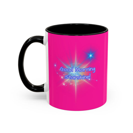 Bright Positivity - Good Morning Starshine' Cute Cheerful Coffee Mug by PositiveHug - Pink exterior