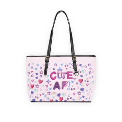 Cute AF Pink Vegan Leather Shoulder Bag — Kawaii Graphic Tote | PositiveHug