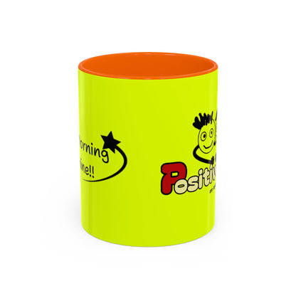 'Good Morning Starshine' Neon Cheerful Coffee Mug by PositiveHug - Yellow exterior