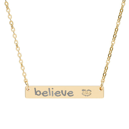 Engraved "Believe" Bar Necklace with PositiveHug logo