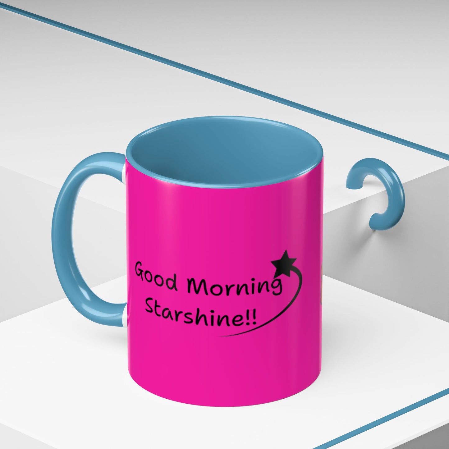 'Good Morning Starshine' Neon Cheerful Coffee Mug by PositiveHug - Pink exterior