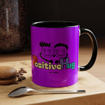 'Good Morning Starshine' Neon Cheerful Coffee Mug by PositiveHug - Purple exterior