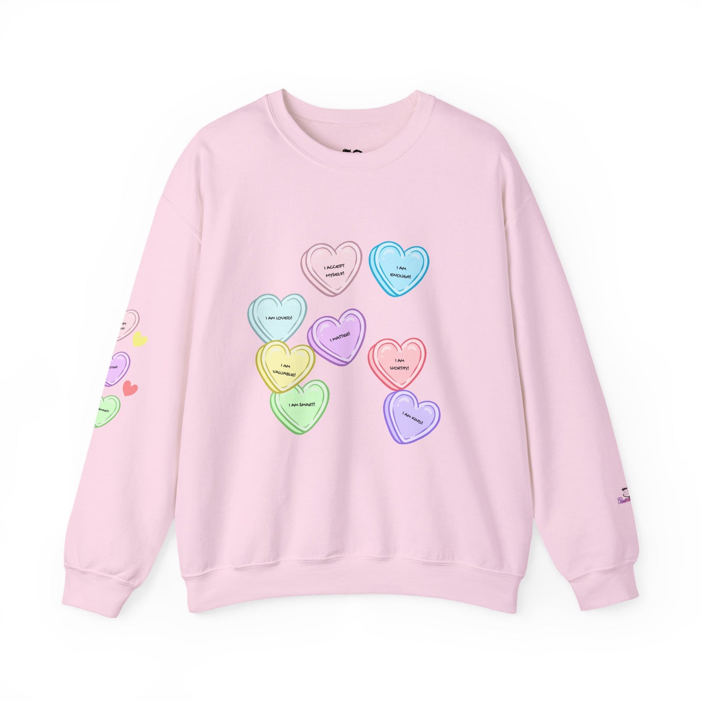 Self-Love Candy Hearts Affirmation Crewneck Sweatshirt | PositiveHug