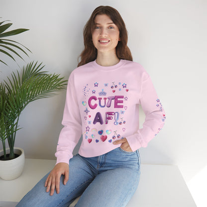 "Cute AF!" Kawaii Pastel Hearts & Stars Graphic Sweatshirt | PositiveHug