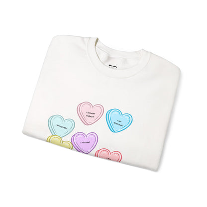 Self-Love Candy Hearts Affirmation Crewneck Sweatshirt