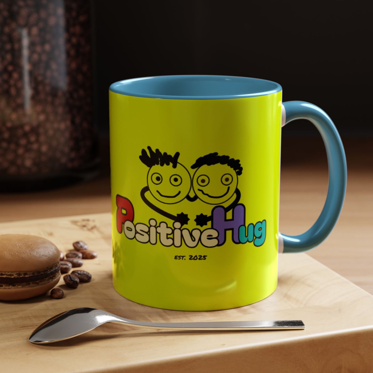 'Good Morning Starshine' Neon Cheerful Coffee Mug by PositiveHug - Yellow exterior