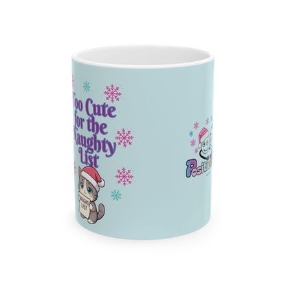 Christmas Cat Ceramic Mug, Too Cute for the Naughty List | PositiveHug