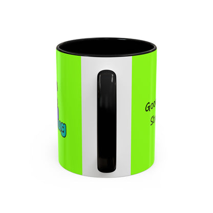 'Good Morning Starshine' Neon Cheerful Coffee Mug by PositiveHug - Green exterior
