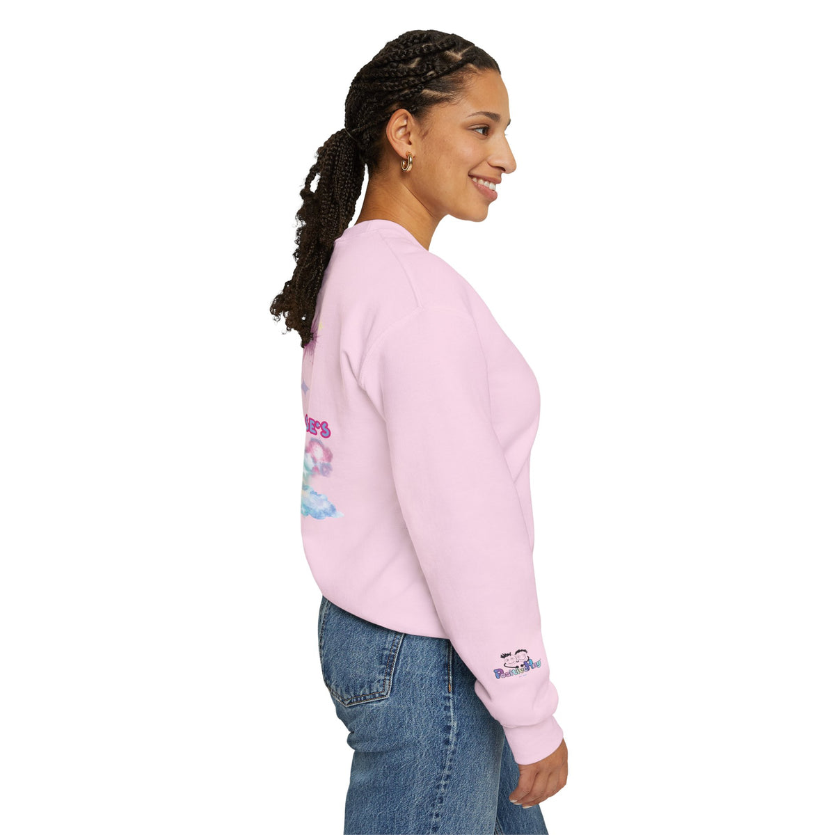 'Try to Be the Rainbow in Someone Else's 💩 Storm' Cute Rainbow Cloud Graphic Crewneck Sweatshirt | PositiveHug