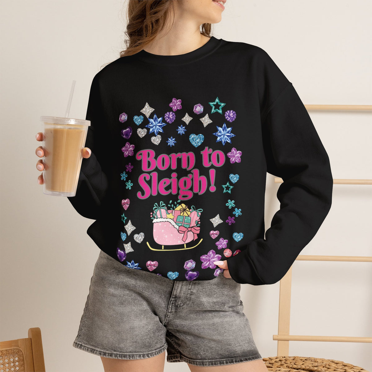 Born to Sleigh Cute Christmas Sweatshirt for Women | PositiveHug