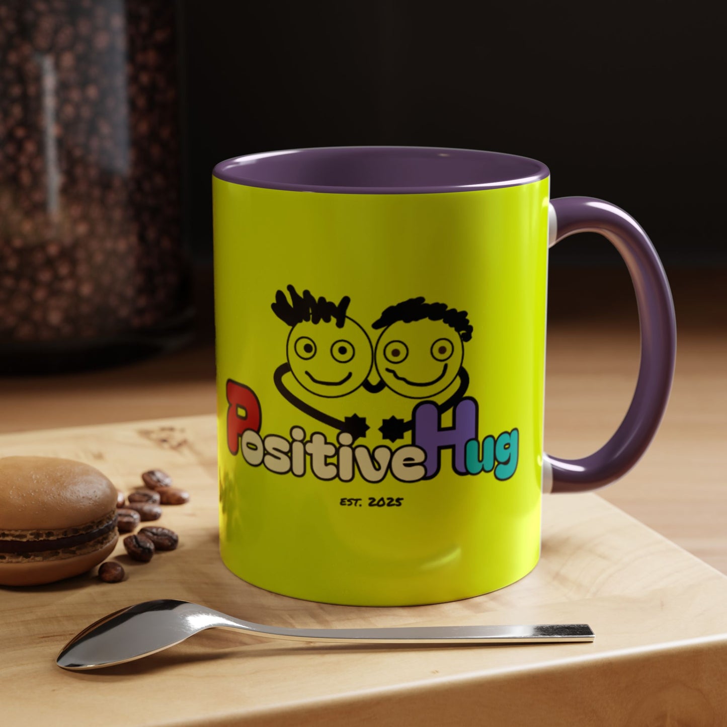 'Good Morning Starshine' Neon Cheerful Coffee Mug by PositiveHug - Yellow exterior