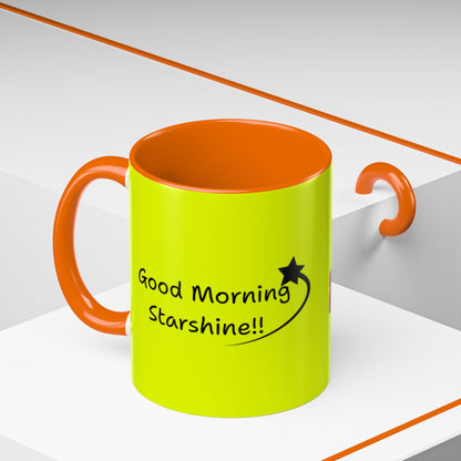 'Good Morning Starshine' Neon Cheerful Coffee Mug by PositiveHug - Yellow exterior