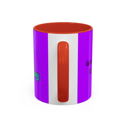 'Good Morning Starshine' Neon Cheerful Coffee Mug by PositiveHug - Purple exterior