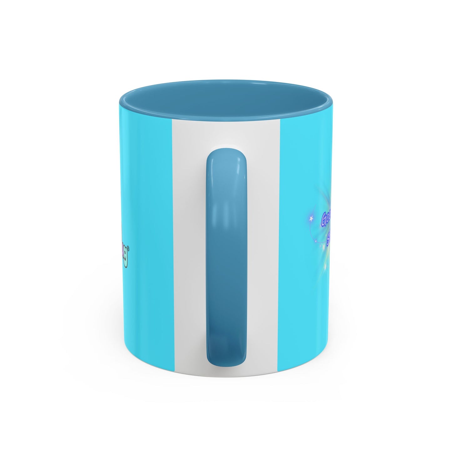 Bright Positivity - Good Morning Starshine Cute Neon Cheerful Coffee Mug by PositiveHug - Turquoise exterior