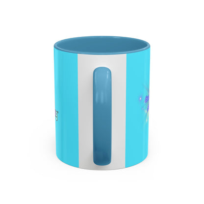 Bright Positivity - Good Morning Starshine Cute Neon Cheerful Coffee Mug by PositiveHug - Turquoise exterior
