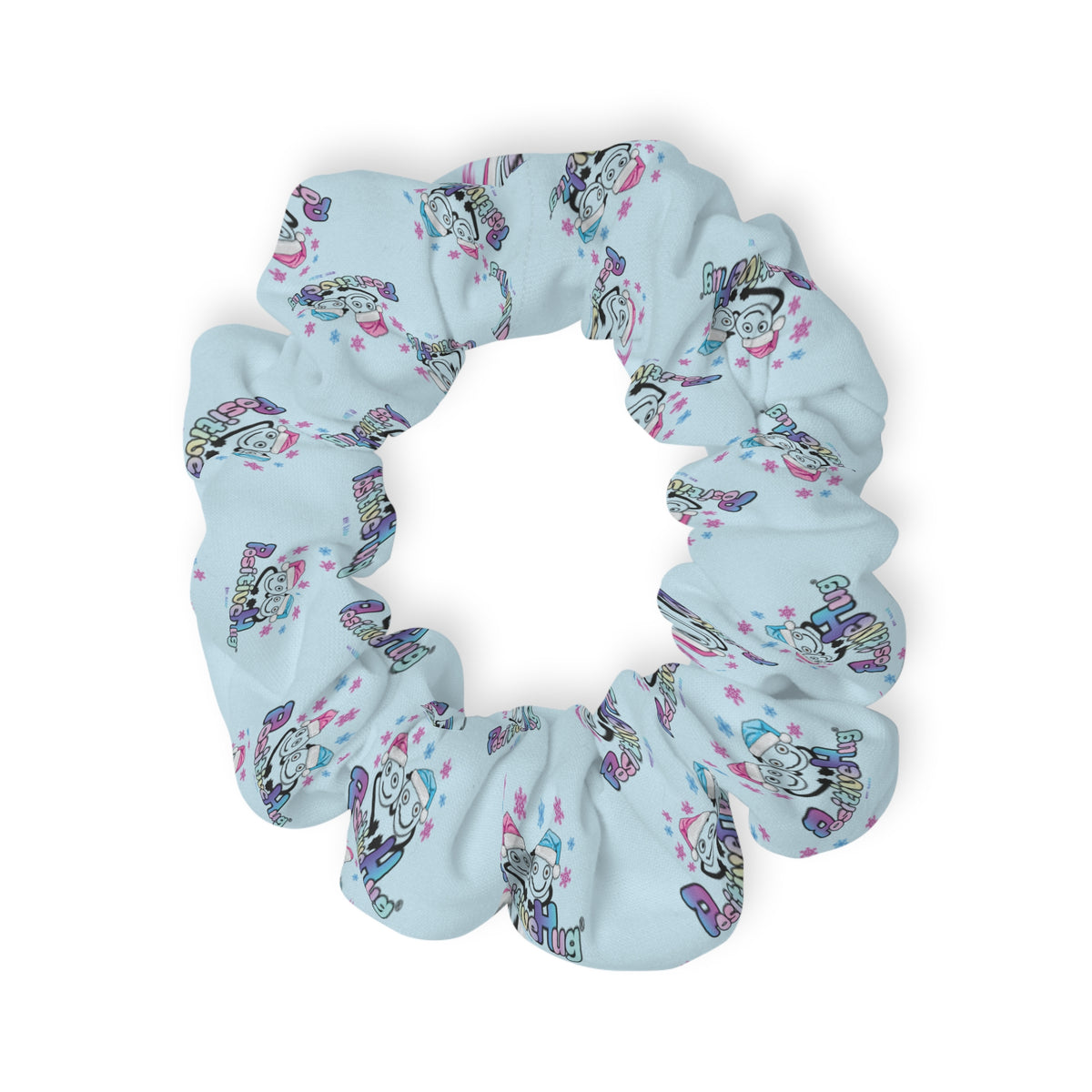 Pastel Blue Festive Logo Hair Scrunchie | PositiveHug