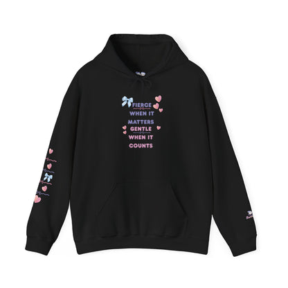 "Fierce When It Matters, Gentle When It Counts" Cute Pastel Bow & Hearts Hoodie | PositiveHug